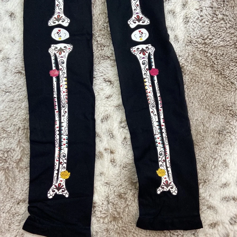 NWT! Day Of The Dead tights Halloween skeleton Dia De Los Muertos trick or treat
